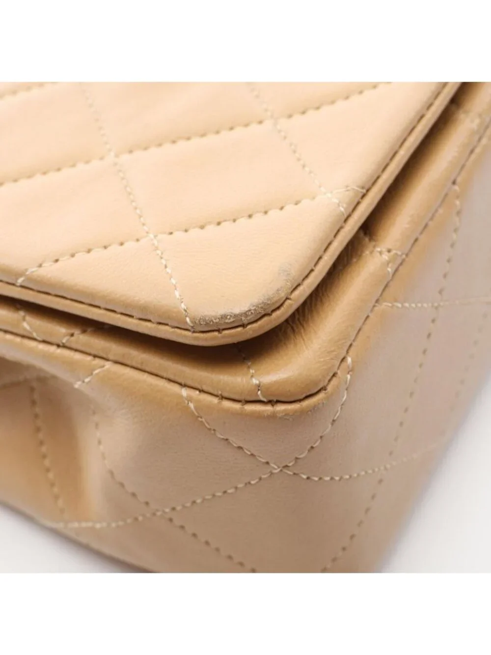 Chanel Shoulder Bag Mini Quilted Full Flap Beige Lambskin Chain
